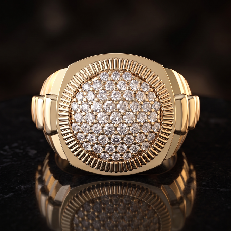 Fluted bezel diamond cluster ring in yellow gold — design visualization