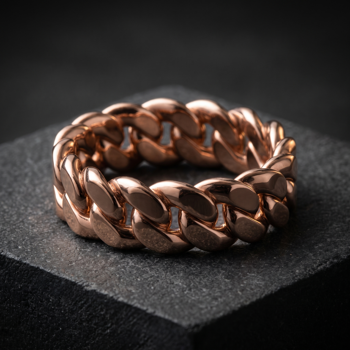 Men's Cuban link ring in rose gold — design visualization
