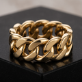 Men's Cuban link ring in yellow gold — design visualization