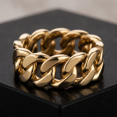 Men's Cuban link ring in yellow gold — design visualization